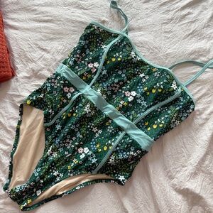 Lime Ricki Green and White One Piece Swimsuit